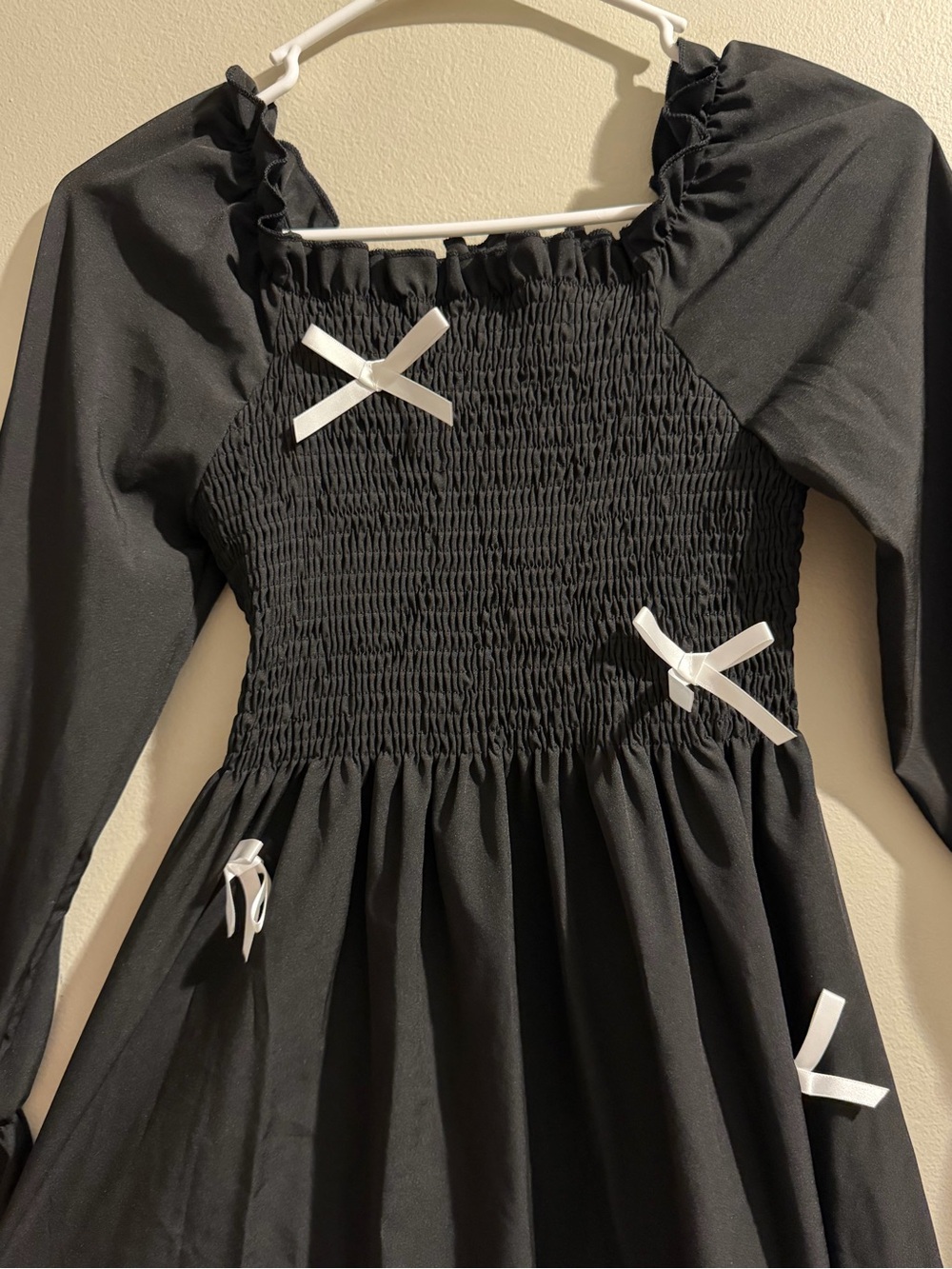 Girls Black Dress with White Bow Accents